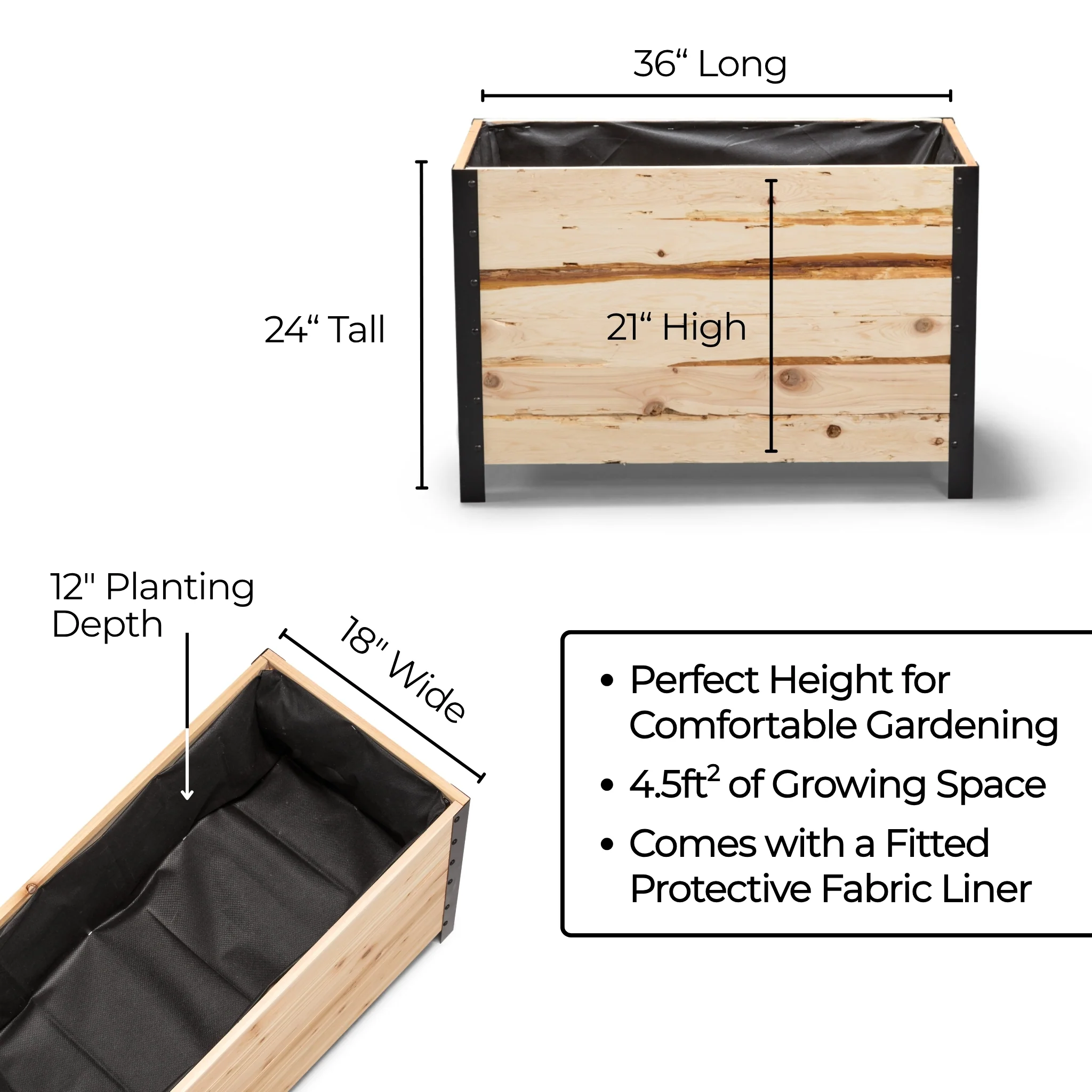 18" x 36" Planter Box - 24" TALL / Garden Grade - Image 2